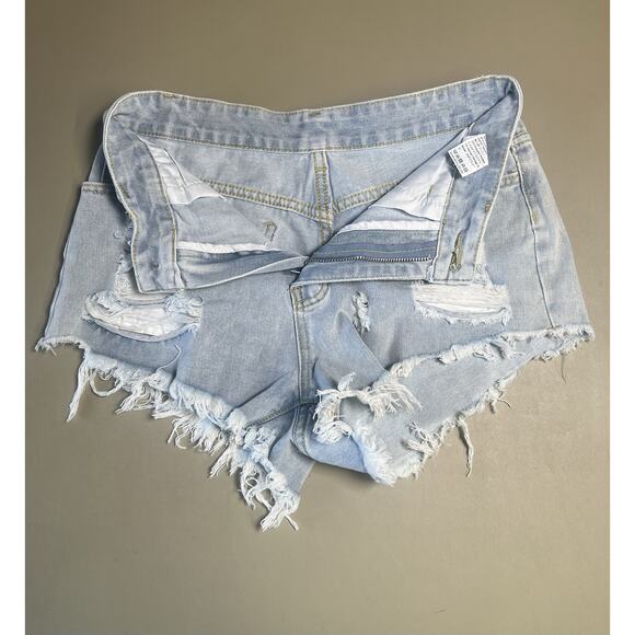 SHEIN Jean Shorts Distressed Ripped Raw Hem Women’s Size 6 Blue - Picture 2 of 6